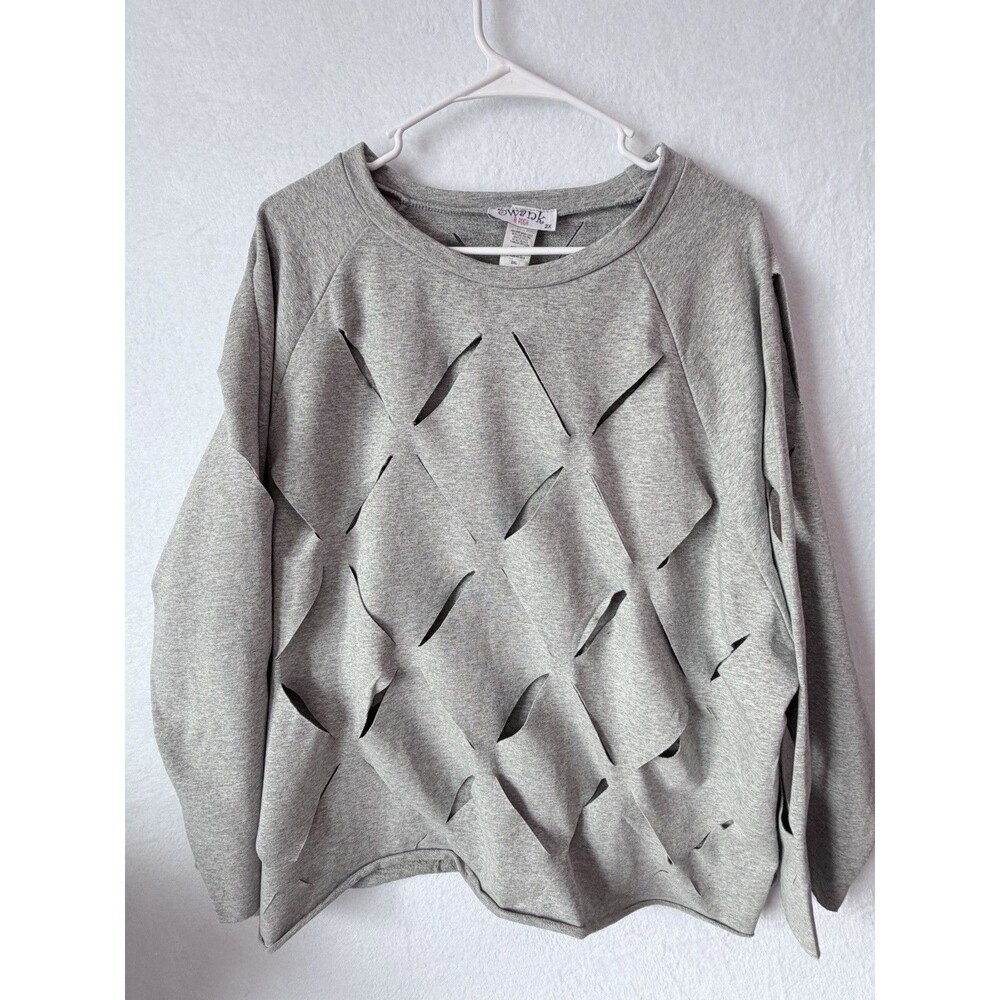 Swank  A Posh Diamond Slit Pullover Oversized Pullover Sweat Shirt Sz 2XL Gray